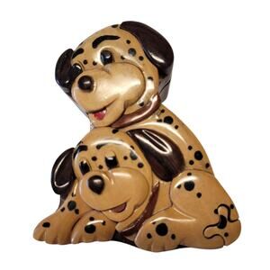 Dalmatian Wooden Puzzle Box Red Felt Lined Lacquered 3 Pieces Puppy Dog Trinket